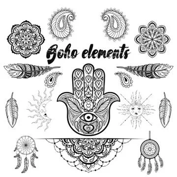 Vector bohemian ornamental elements, makhenda,  hand drawn boho Illustrazione stock