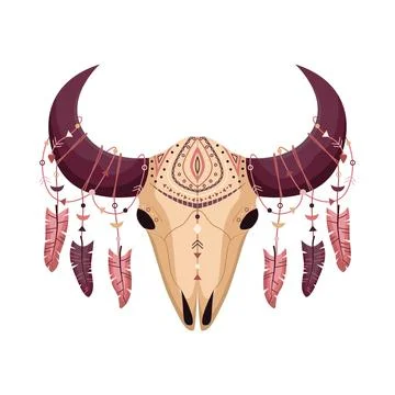 Vector boho animal skull. Mystical illustration in flat style Illustrazione stock
