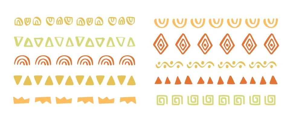 Vector Boho Doodle Borders Set. Tribal Strokes Stock Illustration