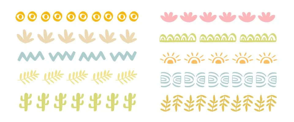 Vector Boho Doodle Borders Set. Tribal Strokes Stock Illustration