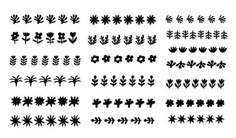 Vector Boho Floral Shapes Doodle Plant Borders Set Stock Illustration