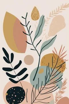 Vector boho minimalist art plants shapes Stock Illustration