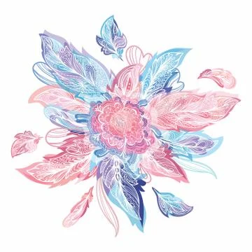 Vector boho style shape made of feathers Stock Illustration