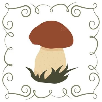 Vector boletus mushroom in a frame of twisted linear elements Stock Illustration
