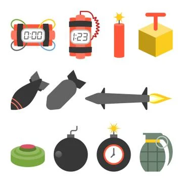 Vector bomb and dynamite icons set,flat design Stock Illustration