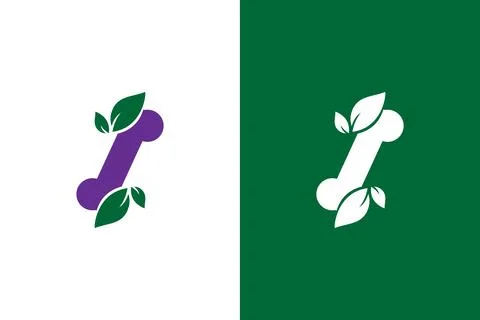 Vector bone and leaf logo combination. Unique organic bone logotype design Illustrazione stock