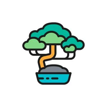 Vector bonsai tree flat color line icon. Stock Illustration