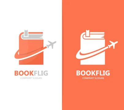 Vector of book and airplane logo combination. Library and travel symbol or icon Stock Illustration