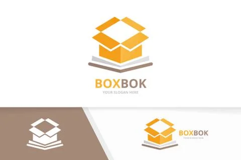 Vector book and box logo combination. Package and market symbol or icon. Unique Illustrazione stock