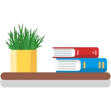 Vector book and flower on flat shelf icon on white Stock Illustration