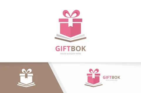 Vector book and gift logo combination. Present and market symbol or icon. Unique Stock Illustration