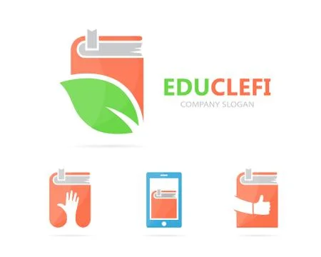 Vector of book and leaf logo combination. Library and eco symbol or icon. Unique Stock Illustration