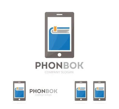 Vector book and phone logo combination. Novel and mobile symbol or icon. Unique Stock Illustration