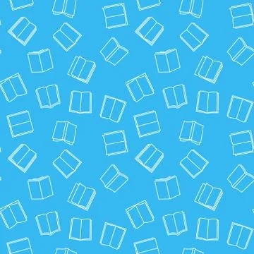 Vector books blue seamless pattern in thin line style 库存插图