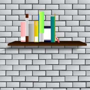 Vector : Books on shelf with brick wall background Stock Illustration
