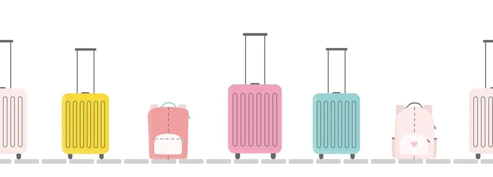 Vector border with backpack, baggage on luggage claim. Stock Illustration