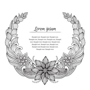 Vector border with drawn flowers, plants Stock Illustration
