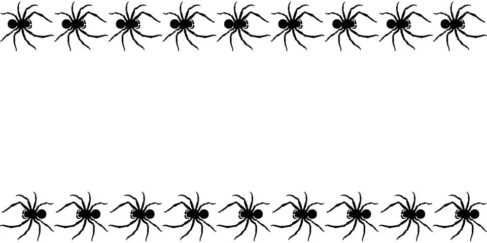 Vector border, frame from black silhouettes spiders in flat style. Horizontal Illustrazione stock