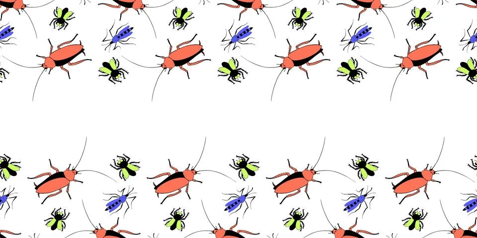 Vector border, frame from of insect pests - oriental cockroaches, flies, mosq Illustrazione stock
