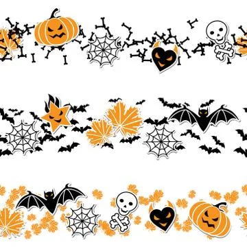 Vector border of Halloween-related objects and creatures Illustrazione stock