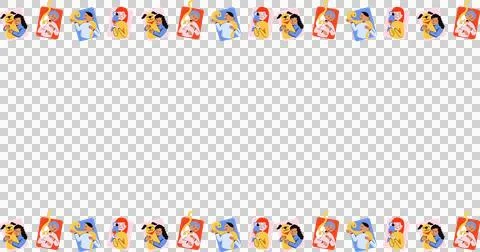 Vector border is showing hugging couples, flexing arm, phone, baby, transparent Ilustração Stock