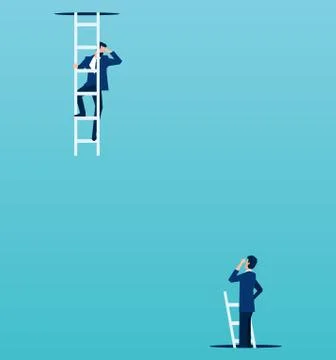 Vector of boss looking down from a top to a employee climbing up from under t Stock Illustration