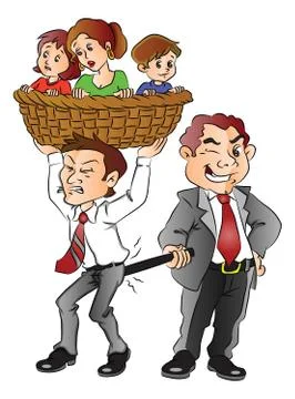 Vector of boss pulling back employee from family responsibility. Illustrazione stock