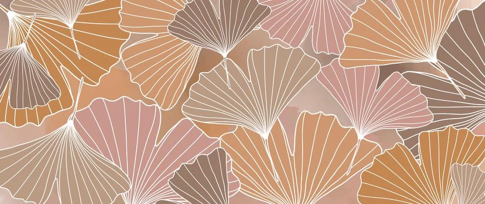 Vector botanical beige background with ginkgo biloba leaves Stock Illustration