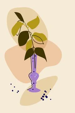 Vector botanical poster, minimalistic boho style, hand drawn design, leaves Stock Illustration