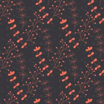 Vector Botanical seamless background with shapes of twigs of forest and field Stock Illustration