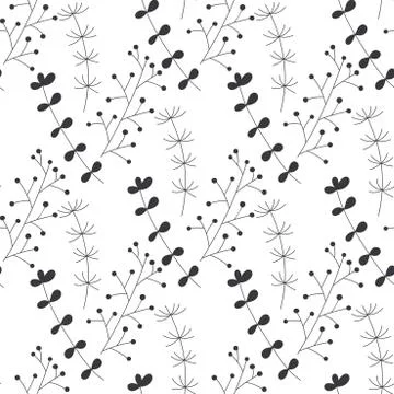 Vector Botanical seamless background with shapes of twigs of forest and field Stock Illustration