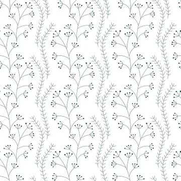 Vector Botanical seamless background with twigs on white . Monochrome, decora Stock Illustration