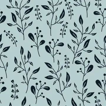 Vector botanical seamless pattern with branches with berries in a simple styl Stock Illustration