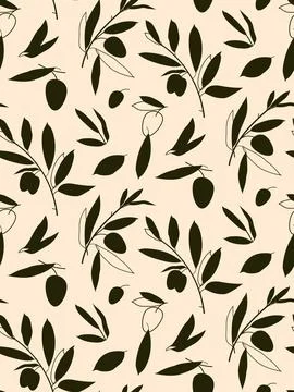 Vector botanical seamless pattern, dark green silhouettes of olive leaves Stock-Illustration