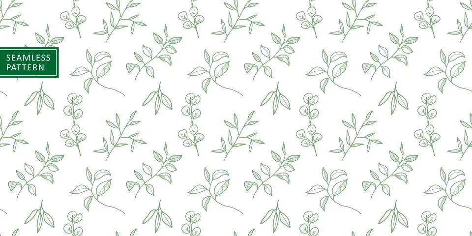Vector botanical seamless pattern with green branches, leaves, eucalyptus Stock Illustration