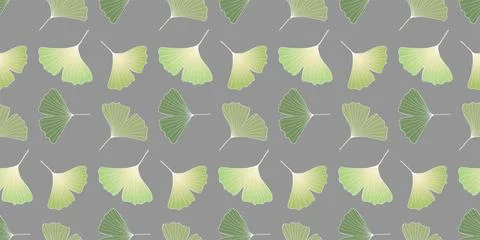 Vector botanical seamless pattern with green ginkgo biloba leaves. Stock Illustration