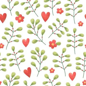 Vector botanical seamless pattern for Valentine's Day 스톡 일러스트