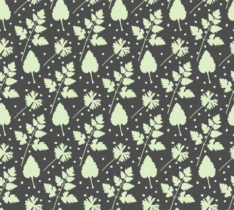 Vector botanical seamless pattern, white silhouettes of meadow herbs. Grey Stock Illustration