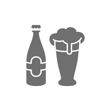 Vector bottle and beer glass grey icon. Stock-Illustration