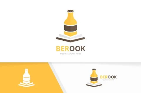 Vector bottle and open book logo combination. Beer and bookstore symbol or icon Stock Illustration