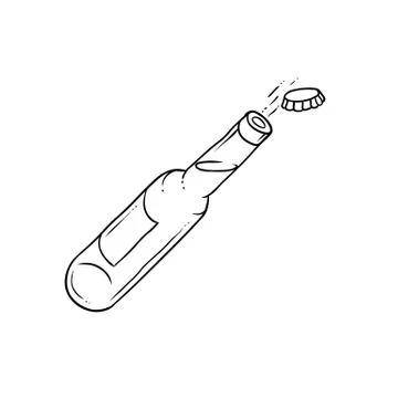 Vector bottle of beer sketch. Lid flies out of the bottle with alcohol or other Stock-Illustration