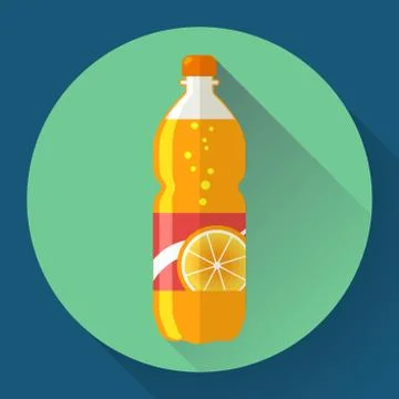 Vector bottle with orange soda liquid. Flat designed style Stock Illustration