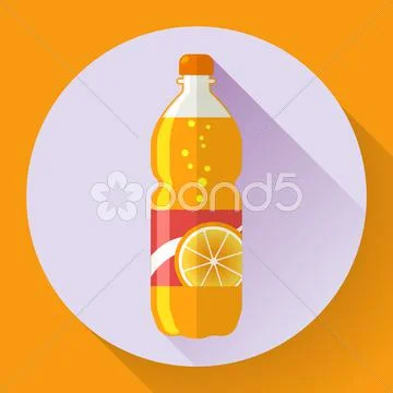 Vector bottle with orange soda liquid. Flat designed style Stock Illustration