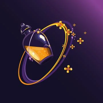 Vector bottle with yellow liquid and small flowers Stock Illustration