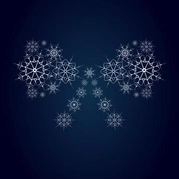 Vector bow consisting of snowflakes on dark blue background Stock Illustration