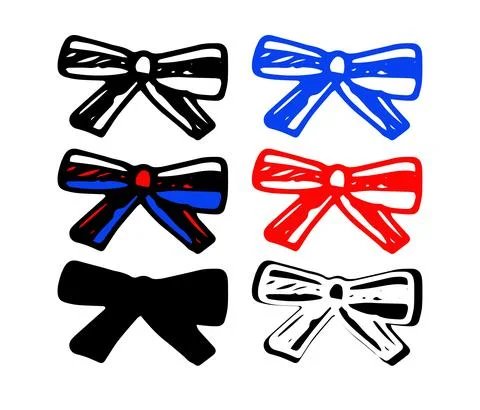 Vector bow tie made of a striped ribbon of red, white and blue color, tied with Stock Illustration