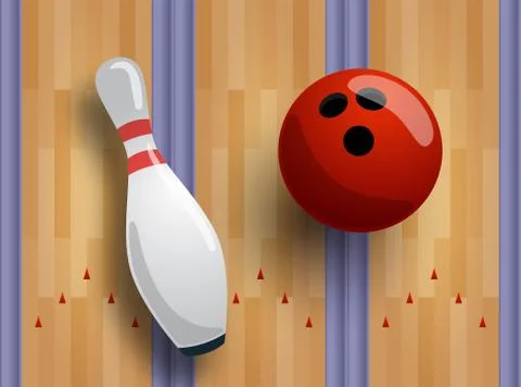 Vector bowling pattern or banner concept. Bowling track, ball, skittles on th 스톡 일러스트