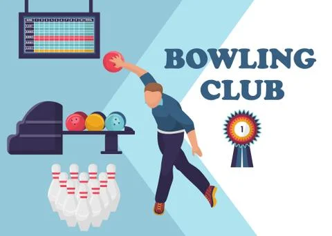 Vector bowling tournament banner, poster or flyer template. Flat layout Stock-Illustration