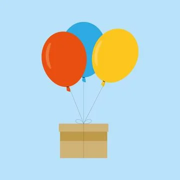 Vector of box and colorful balloons. Wallpaper. Free space for text Illustrazione stock