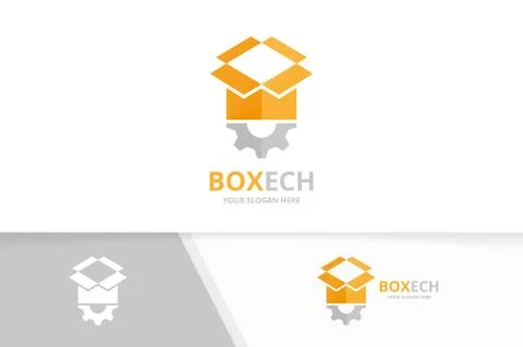 Vector box and gear logo combination. Package and mechanic symbol or icon Stock Illustration